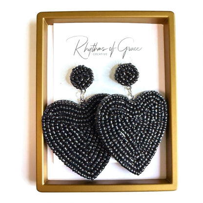 Heartfelt Dangles: Choose Your Vibe with Red or Black Beaded Heart Earrings!