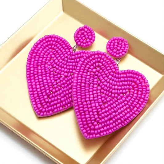 Love at First Dangle: Oversized Hot Pink Heart Beaded Earrings! - Rhythms of Grace Creative