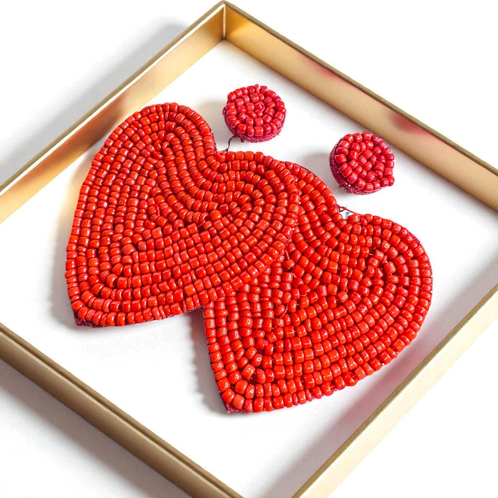 Heartfelt Dangles: Choose Your Vibe with Red or Black Beaded Heart Earrings!