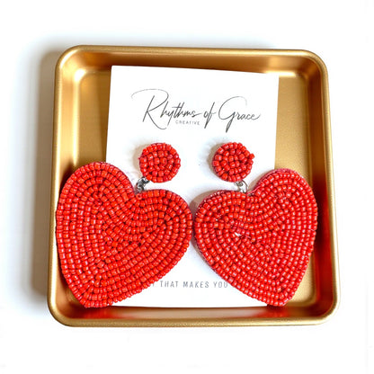 Heartfelt Dangles: Choose Your Vibe with Red or Black Beaded Heart Earrings!
