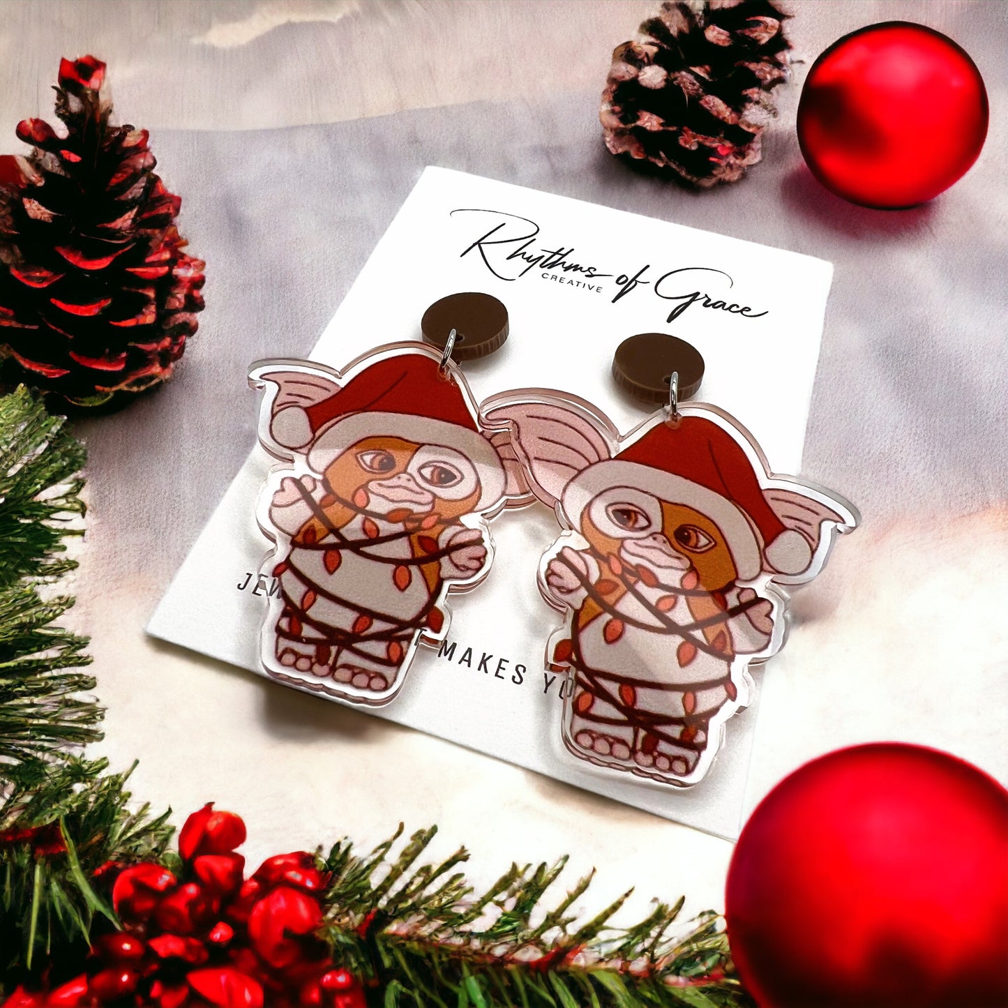Gizmo Earrings - Gremlins, Handmade Jewelry, Gremlin Earrings, Gremlins Earrings, Handmade Earrings, Gizmo the Gremlin, Christmas Earrings - Rhythms of Grace Creative