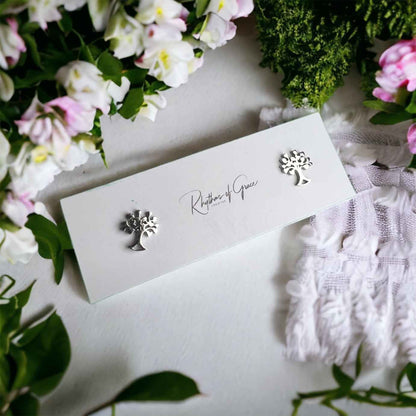 Rooted in Style – Silver Tree of Life Stud Earrings 🌳