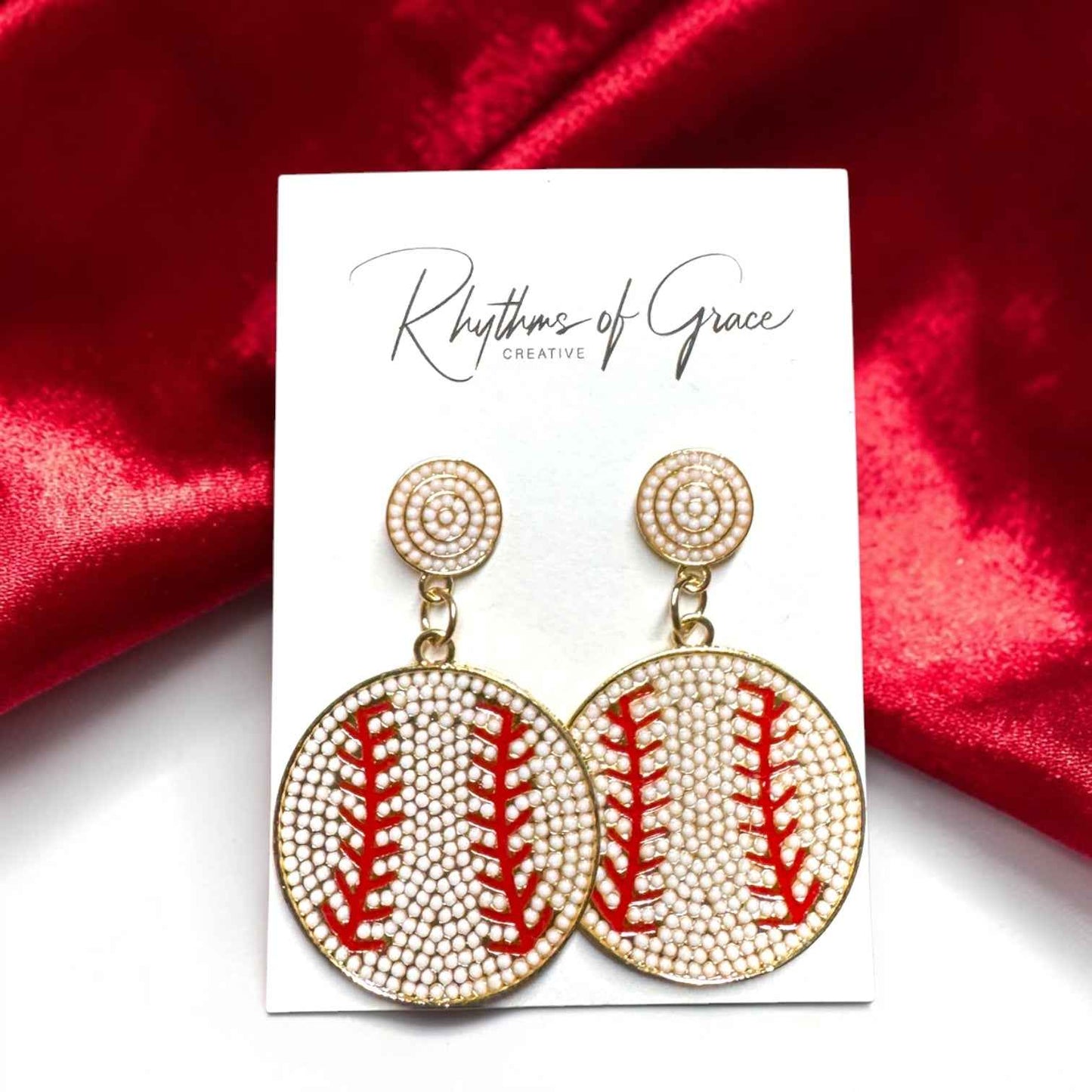 Sparkling Baseball Rhinestone Statement Earrings | Faux Pearl Sports Earrings