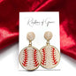 Sparkling Baseball Rhinestone Statement Earrings | Faux Pearl Sports Earrings