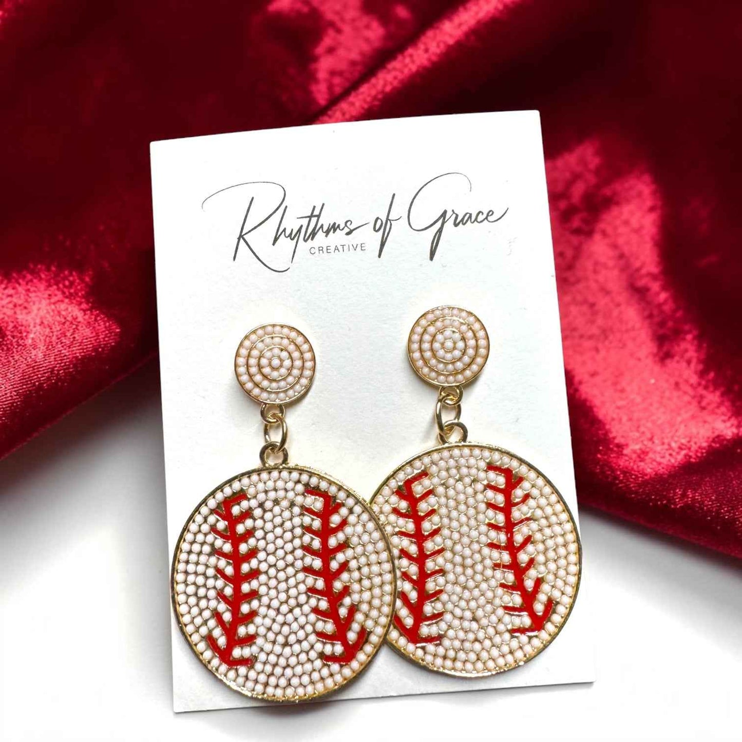 Sparkling Baseball Rhinestone Statement Earrings | Faux Pearl Sports Earrings