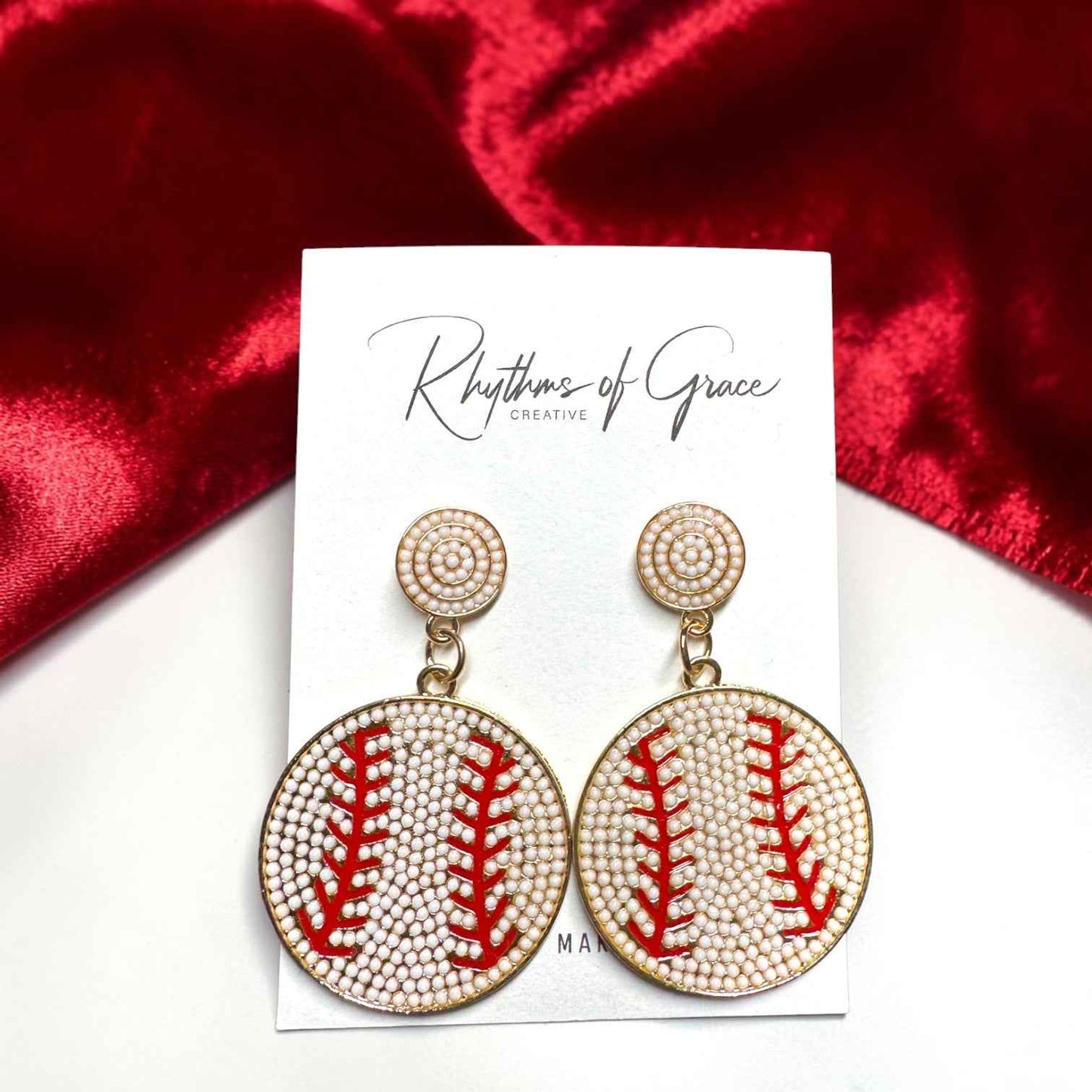 Sparkling Baseball Rhinestone Statement Earrings | Faux Pearl Sports Earrings