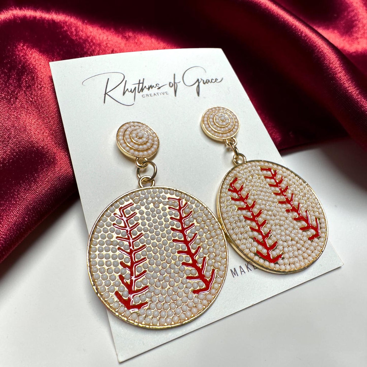 Sparkling Baseball Rhinestone Statement Earrings | Faux Pearl Sports Earrings