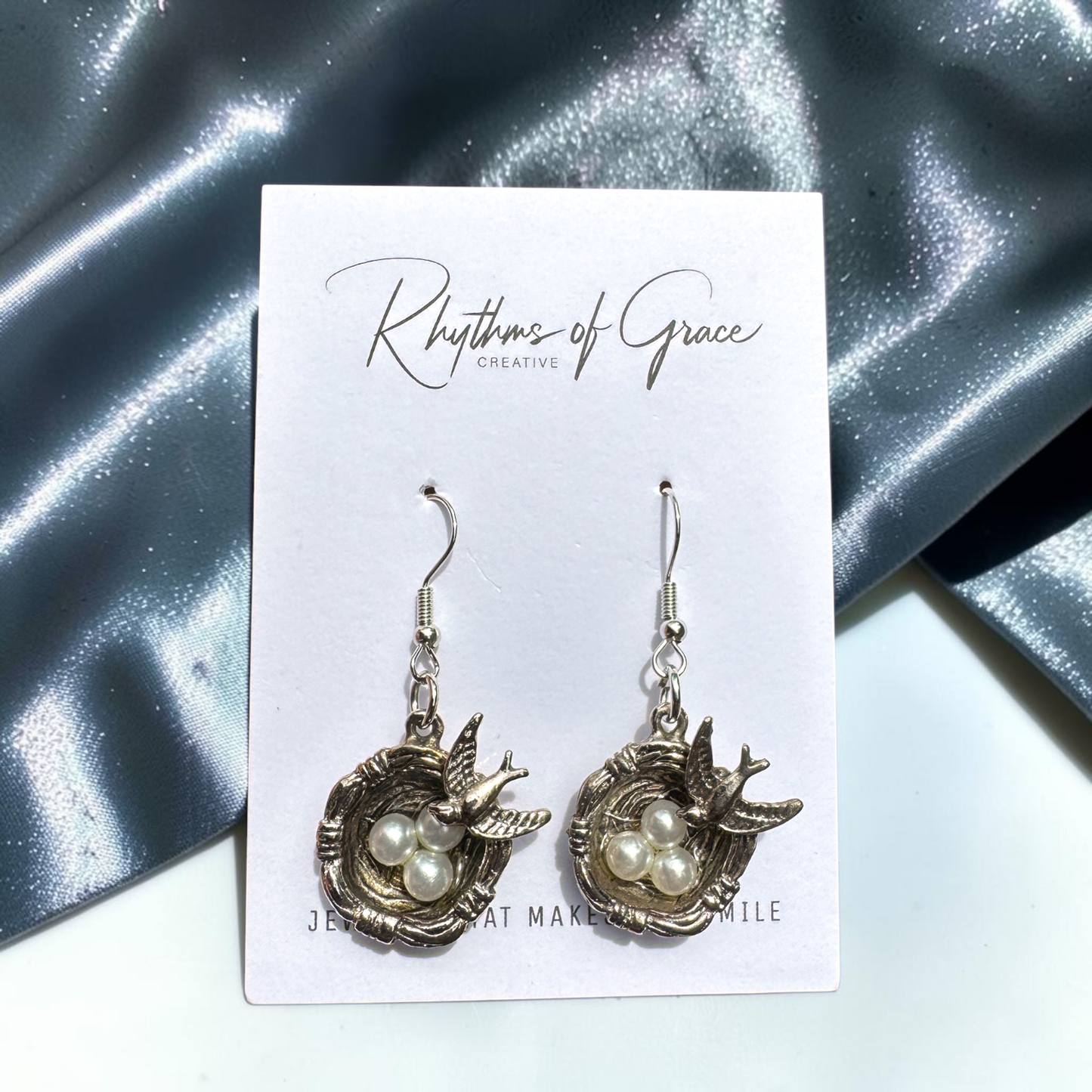 Bird Nest Faux Pearl Egg Dangle Earrings | Nature Inspired Spring Earrings