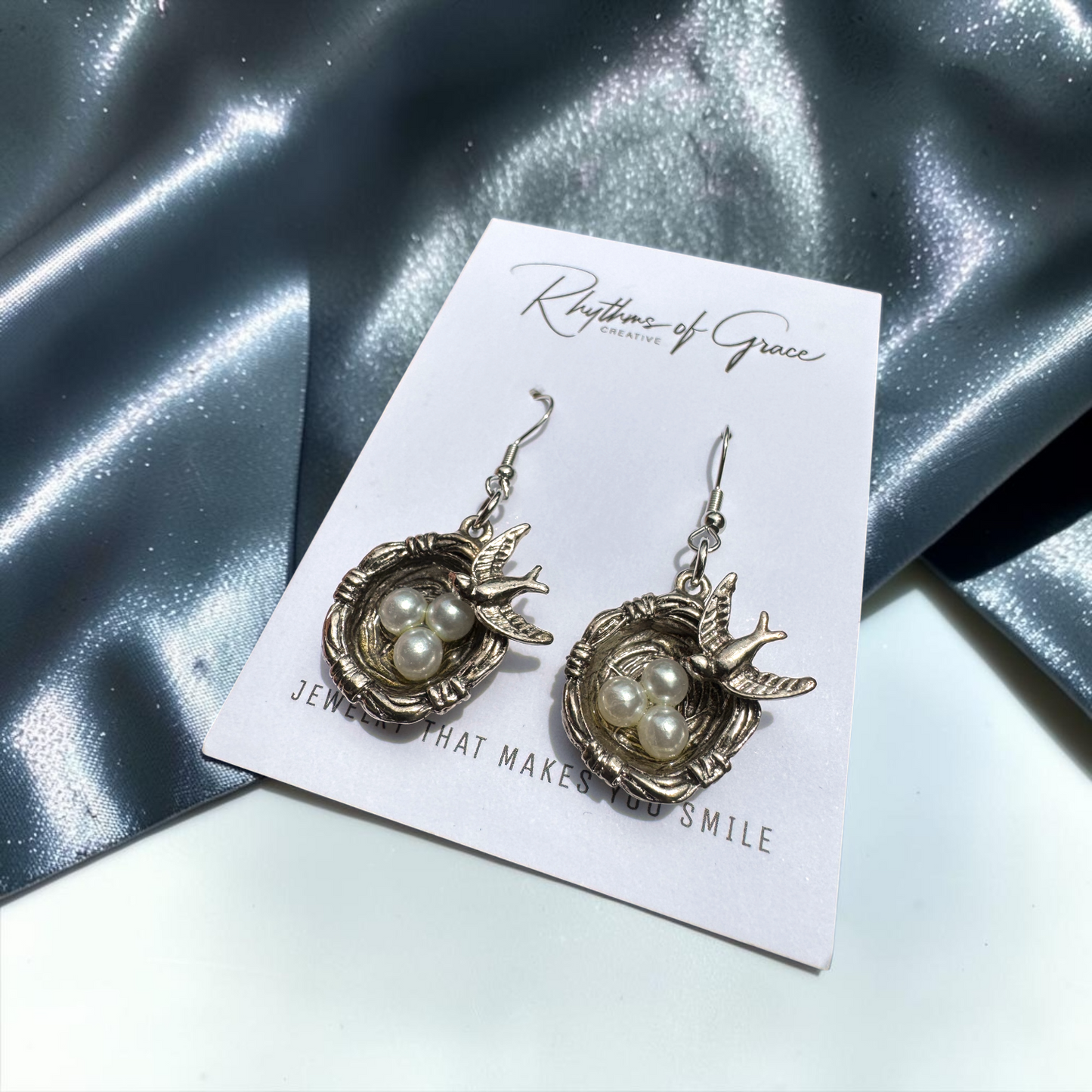 Bird Nest Faux Pearl Egg Dangle Earrings | Nature Inspired Spring Earrings