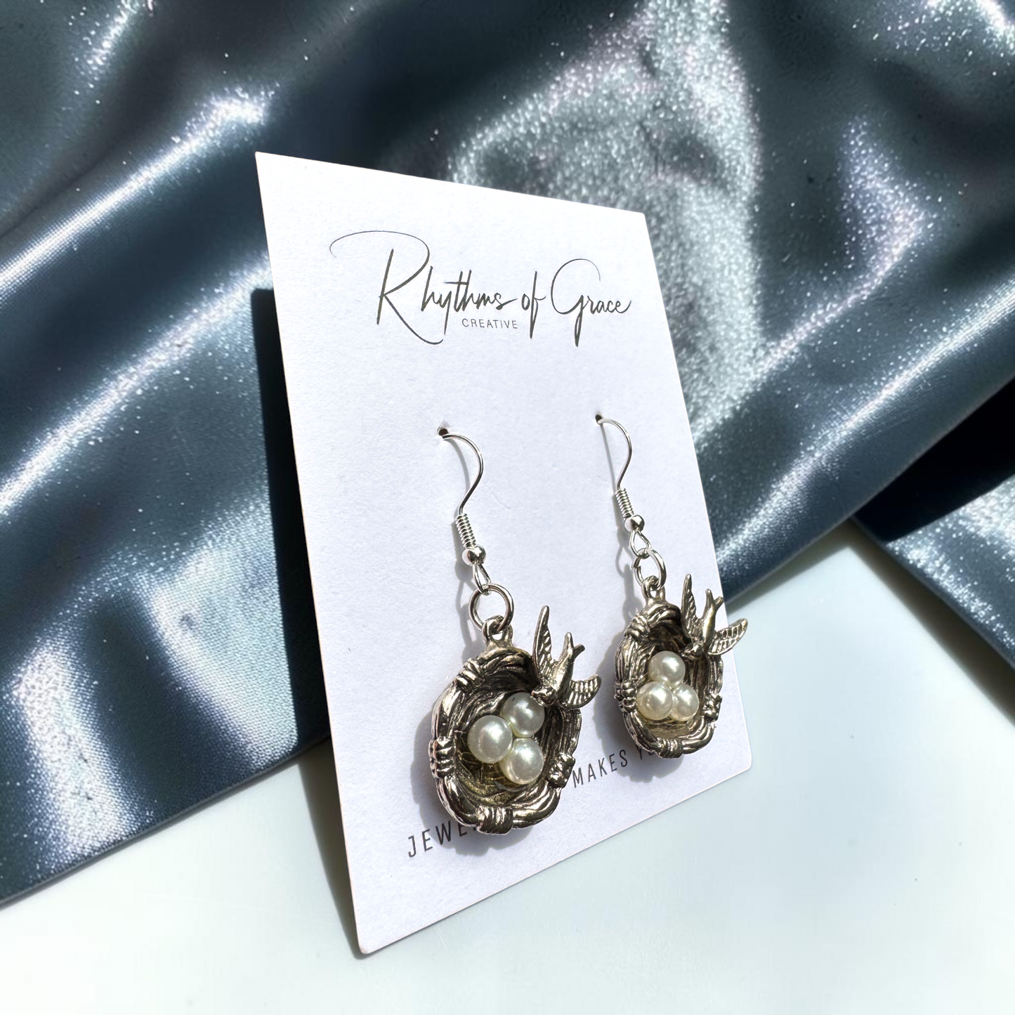 Bird Nest Faux Pearl Egg Dangle Earrings | Nature Inspired Spring Earrings