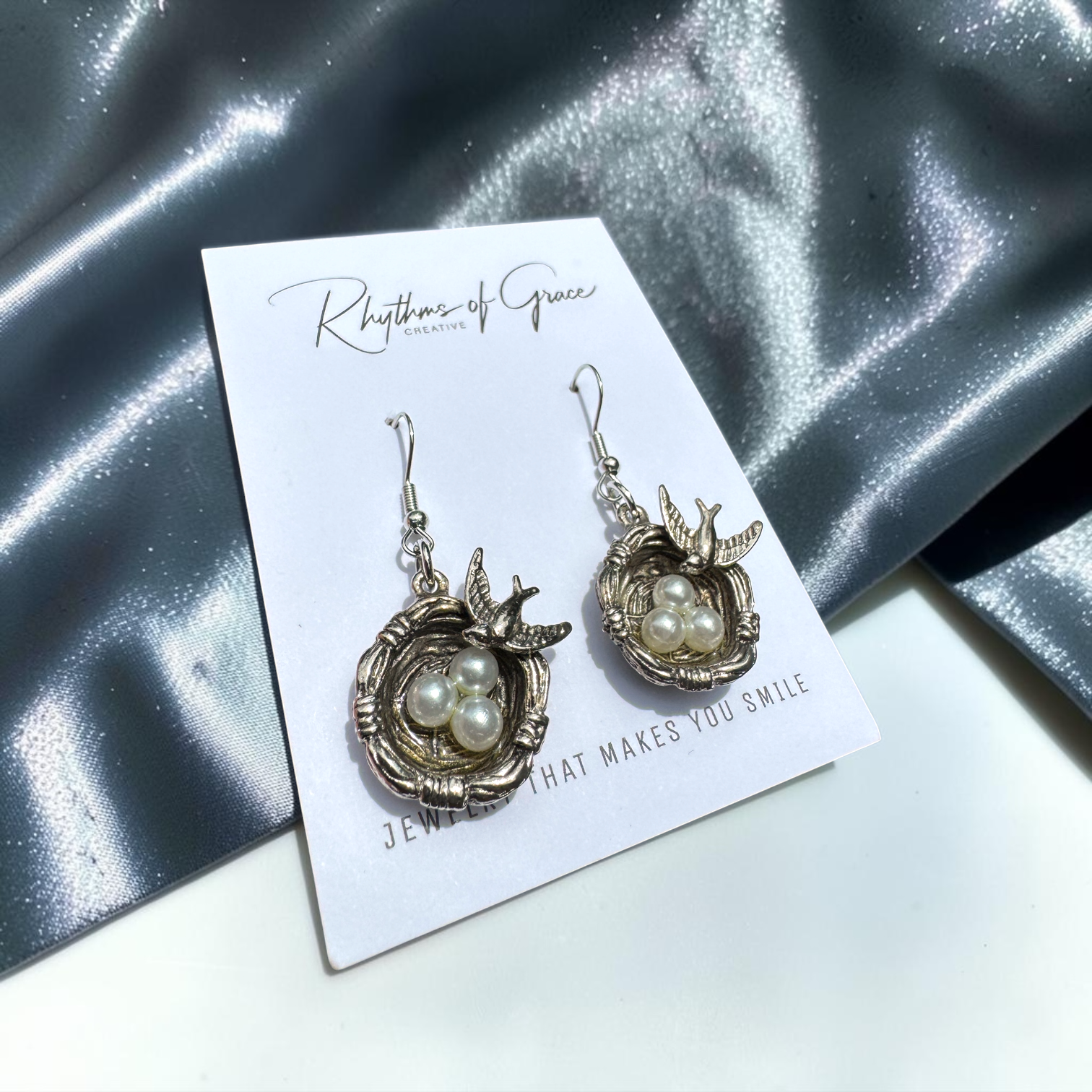 Bird Nest Faux Pearl Egg Dangle Earrings | Nature Inspired Spring Earrings