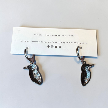 Kingfisher Bird Hoop Earrings | Turquoise Enamel Leverback Earrings | Lightweight Nature Jewelry