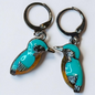 Kingfisher Bird Hoop Earrings | Turquoise Enamel Leverback Earrings | Lightweight Nature Jewelry