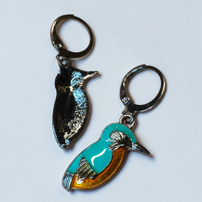 Kingfisher Bird Hoop Earrings | Turquoise Enamel Leverback Earrings | Lightweight Nature Jewelry