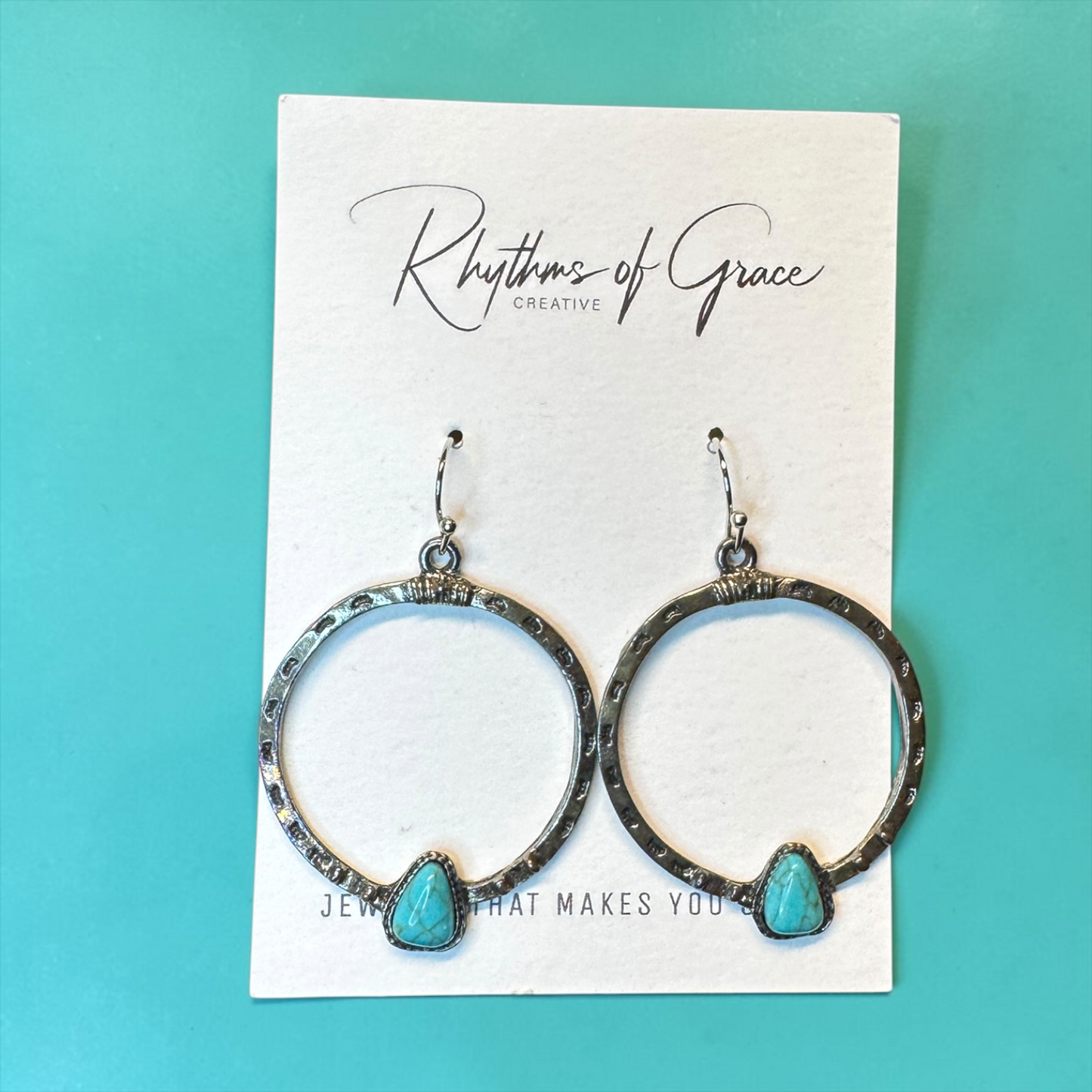 Silver Turquoise Hoop Earrings | Western Boho Southwestern Statement Dangle Earrings
