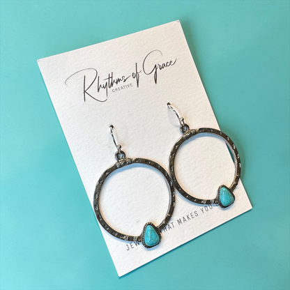 Silver Turquoise Hoop Earrings | Western Boho Southwestern Statement Dangle Earrings