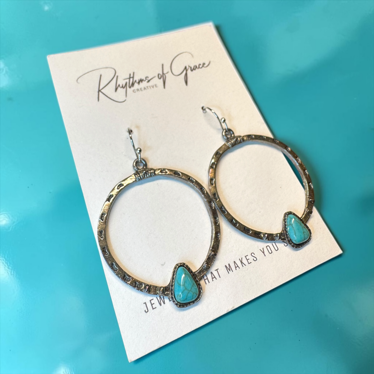 Silver Turquoise Hoop Earrings | Western Boho Southwestern Statement Dangle Earrings