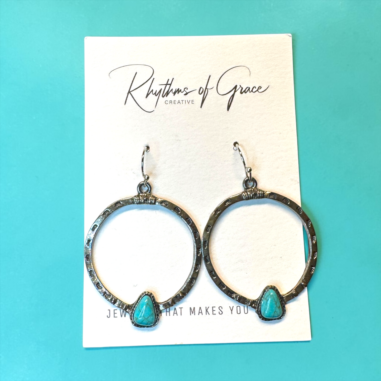 Silver Turquoise Hoop Earrings | Western Boho Southwestern Statement Dangle Earrings
