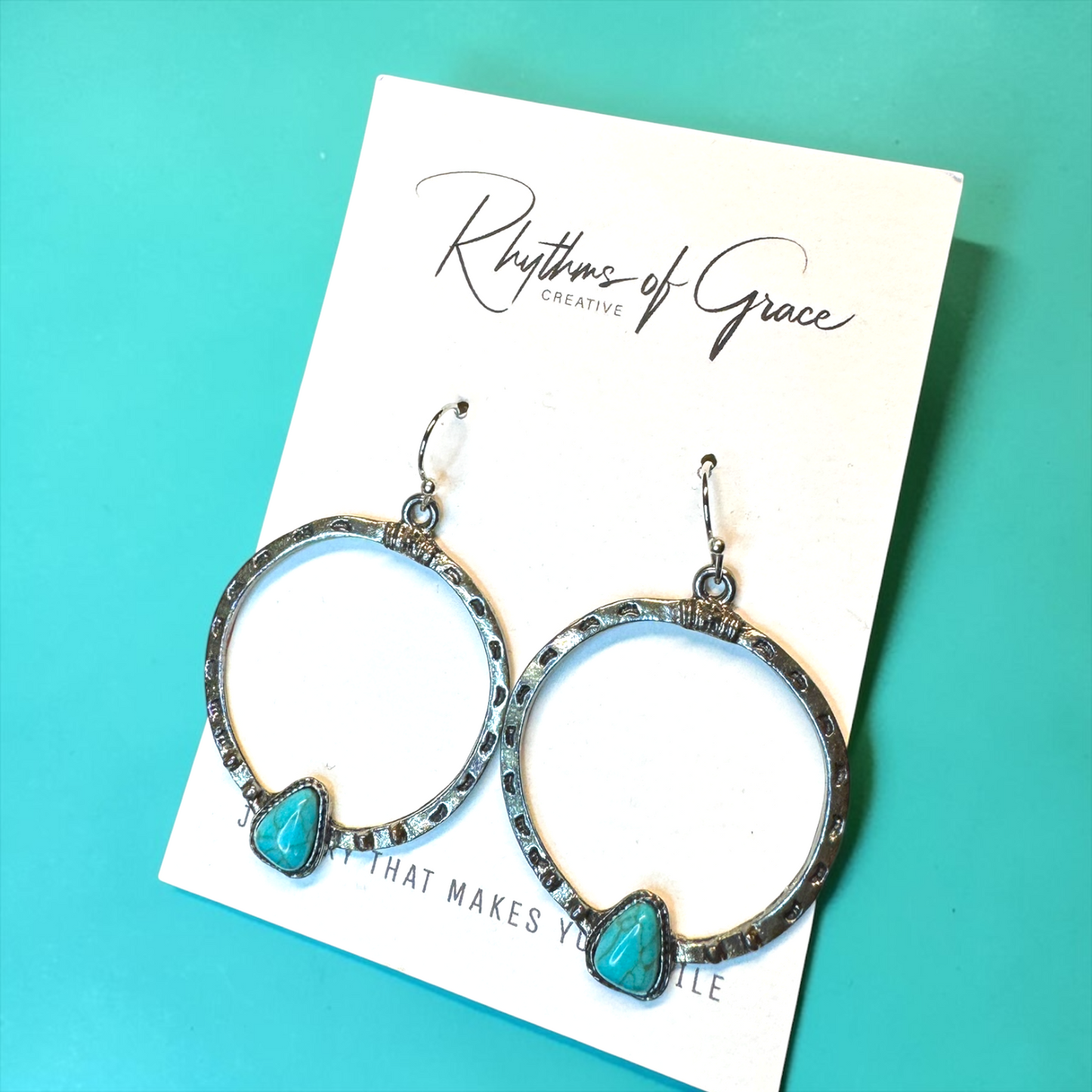 Silver Turquoise Hoop Earrings | Western Boho Southwestern Statement Dangle Earrings