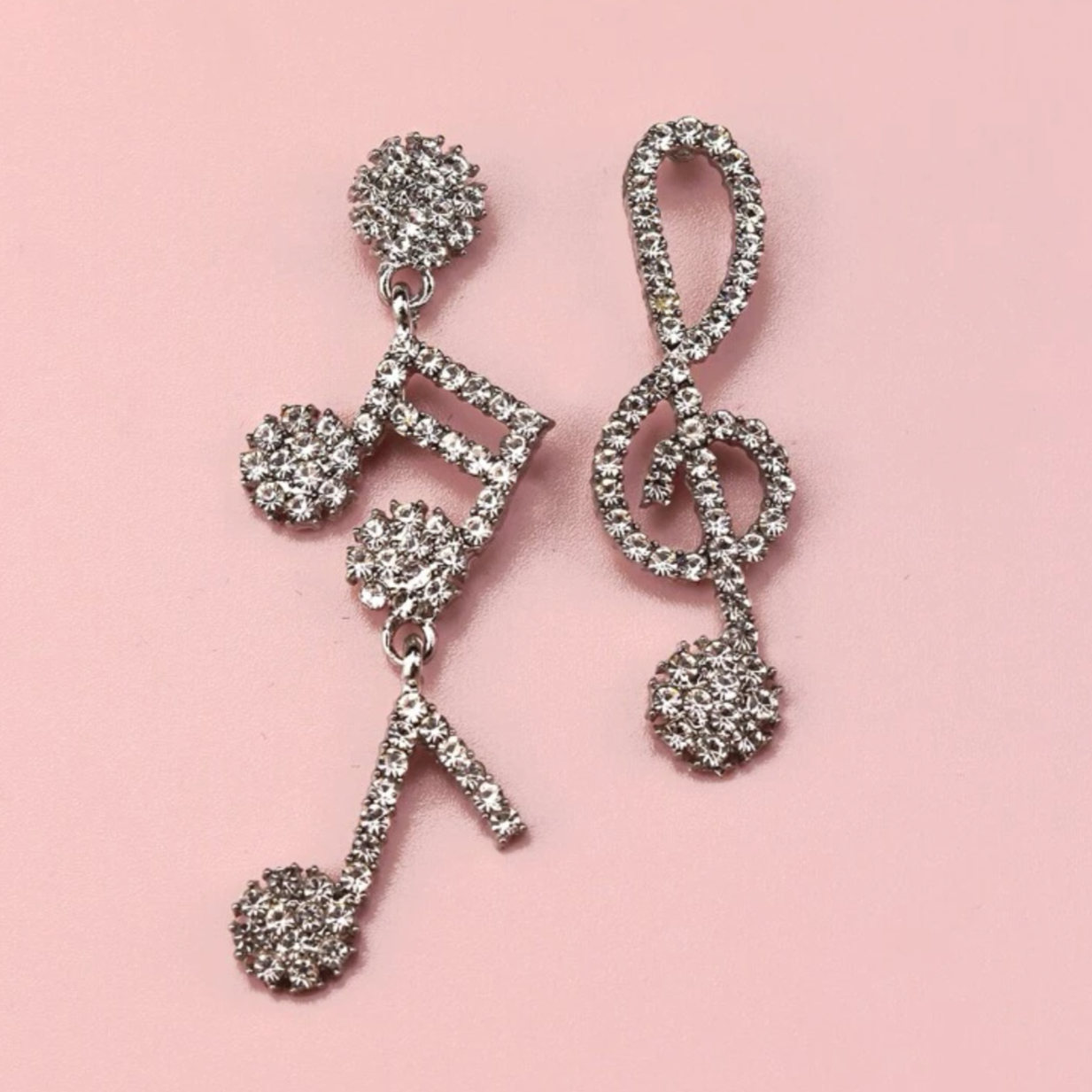 Rhinestone Musical Notes Earrings - Music Teacher, Handmade Jewelry, Music Notes, Treble Clef, Music Earrings, Music Concert, Band Teacher - Rhythms of Grace Creative