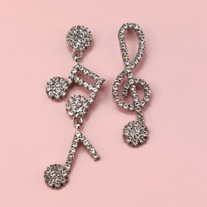 Rhinestone Musical Notes Earrings - Music Teacher, Handmade Jewelry, Music Notes, Treble Clef, Music Earrings, Music Concert, Band Teacher - Rhythms of Grace Creative