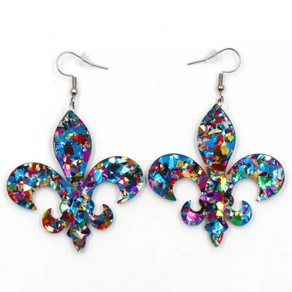 Sparkle and Shine: Dazzling Fleur de Lis Dangle Earrings for Mardi Gras Magic!