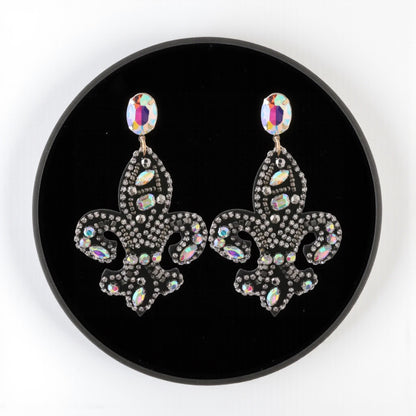 Sparkle in Style: Fleur-de-Lis Rhinestone Earrings – Crystal, Gold & Purple ⚜️