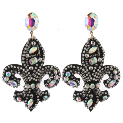 Fleur de lis Earrings - Rhinestone Earrings, Handmade Jewelry, Black and Gold, Who Dat, New Orleans Saints, NOLA Saints, Handmade Earrings - Rhythms of Grace Creative