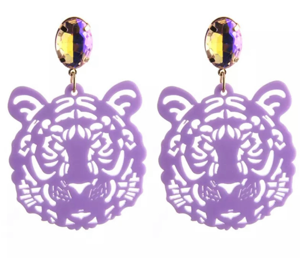 Purple and Gold Tiger Earrings - Tigers Earrings, Purple and Gold, Handmade Earrings, Tiger Earrings, Tiger Jewelry, Louisiana Football - Rhythms of Grace Creative