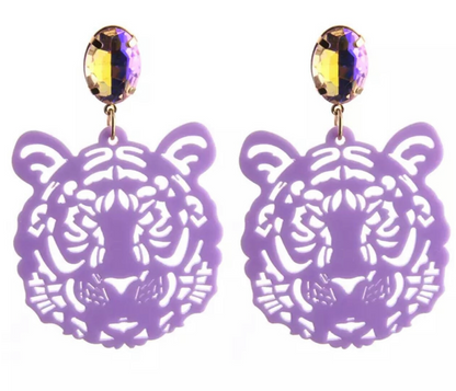 Purple and Gold Tiger Earrings - Tigers Earrings, Purple and Gold, Handmade Earrings, Tiger Earrings, Tiger Jewelry, Louisiana Football - Rhythms of Grace Creative