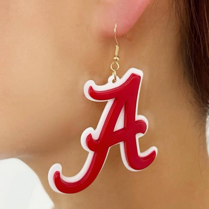 Roll Tide Earrings - Alabama Earrinhs, Alabama Football, Roll Tide, Crimson and White, Beaded Earrings, Letter Earrings, Red and White - Rhythms of Grace Creative