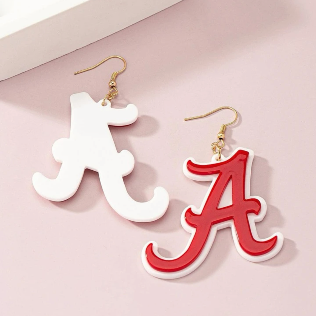 Roll Tide Earrings - Alabama Earrinhs, Alabama Football, Roll Tide, Crimson and White, Beaded Earrings, Letter Earrings, Red and White - Rhythms of Grace Creative