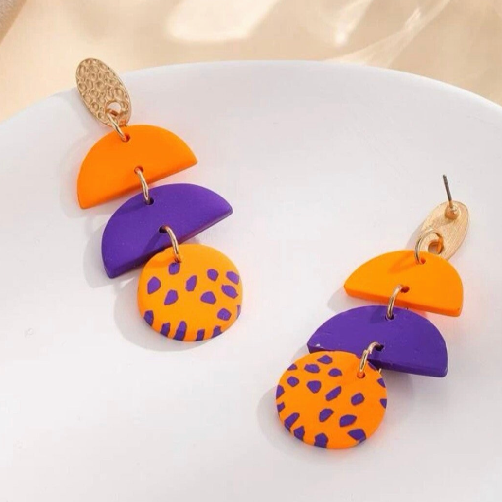 Purple & Orange Earrings - Dangle Earrings, Handmade Jewelry, Handmade Earrings, Mother, Tiger Earrings, Purple Jewelry, Purple Orange - Rhythms of Grace Creative