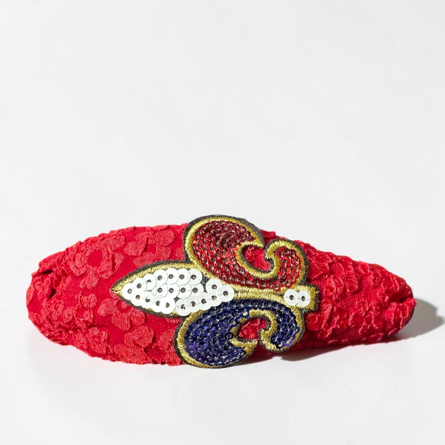 Red White Blue Fleur De Lis Top Knot Headband | Handmade Louisiana Patriotic Statement Accessory