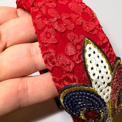 Red White Blue Fleur De Lis Top Knot Headband | Handmade Louisiana Patriotic Statement Accessory