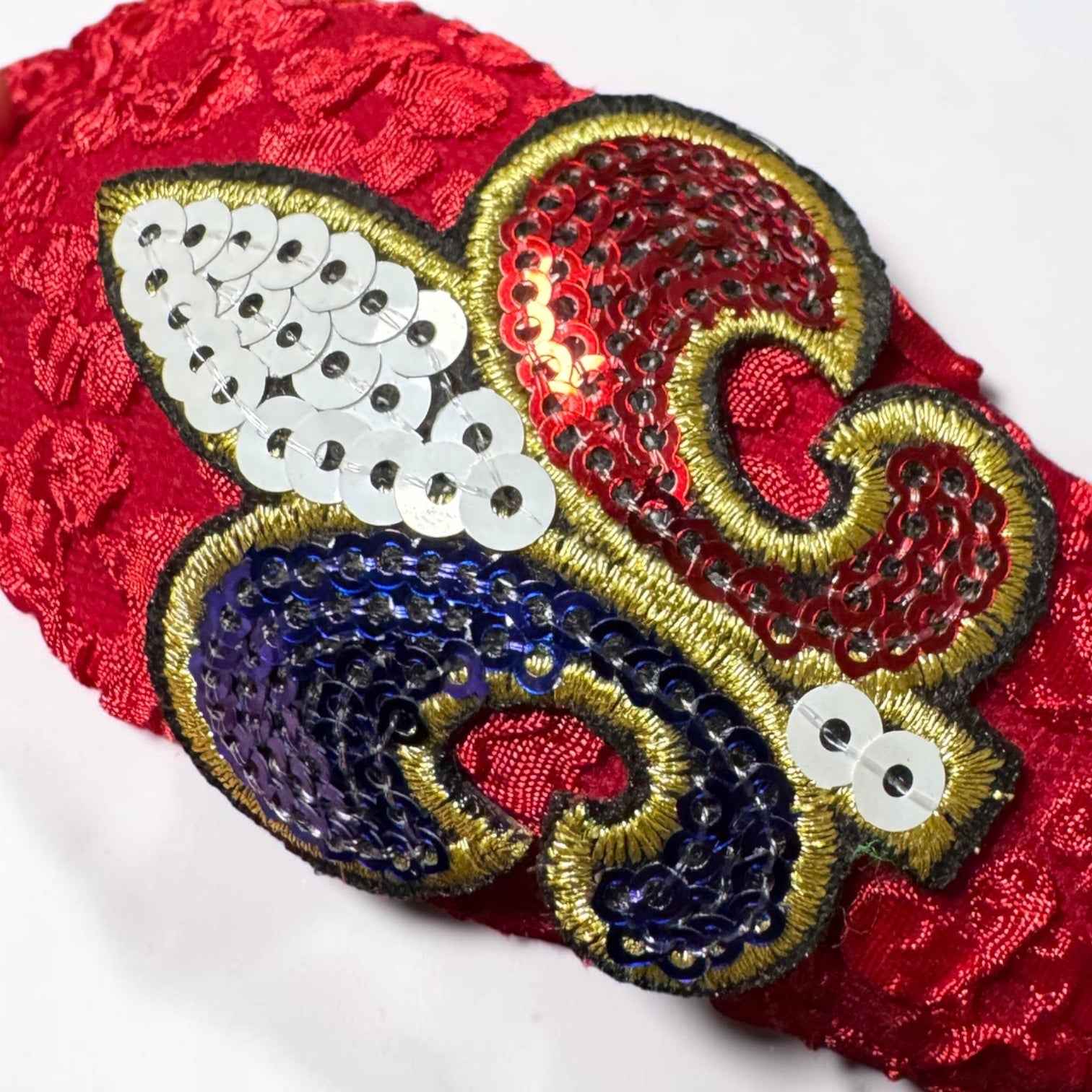 Red White Blue Fleur De Lis Top Knot Headband | Handmade Louisiana Patriotic Statement Accessory