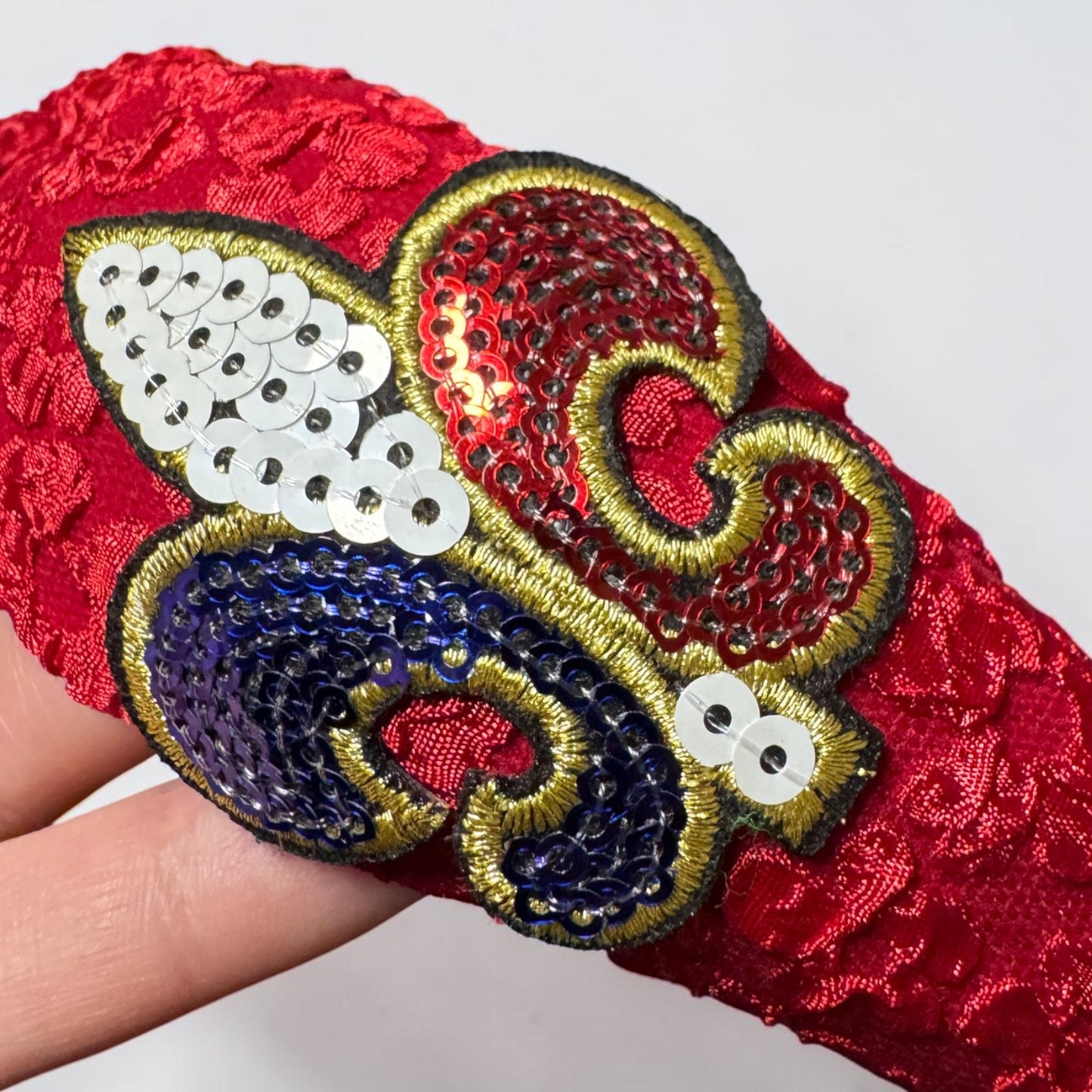 Red White Blue Fleur De Lis Top Knot Headband | Handmade Louisiana Patriotic Statement Accessory