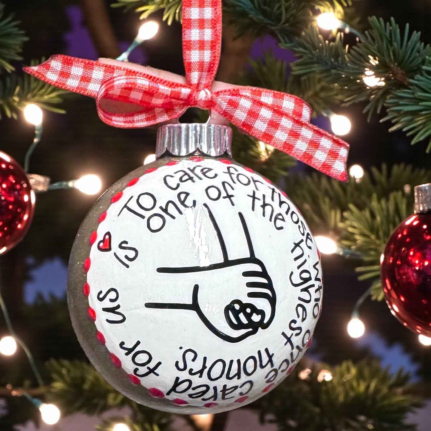 “To Care for Those Who Once Cared for Us” – Hand-Painted Caregiver Ornament