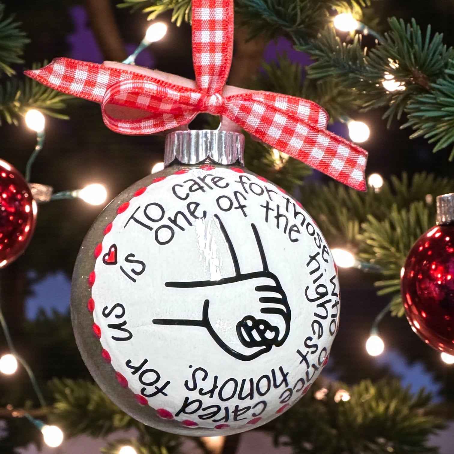 “To Care for Those Who Once Cared for Us” – Hand-Painted Caregiver Ornament