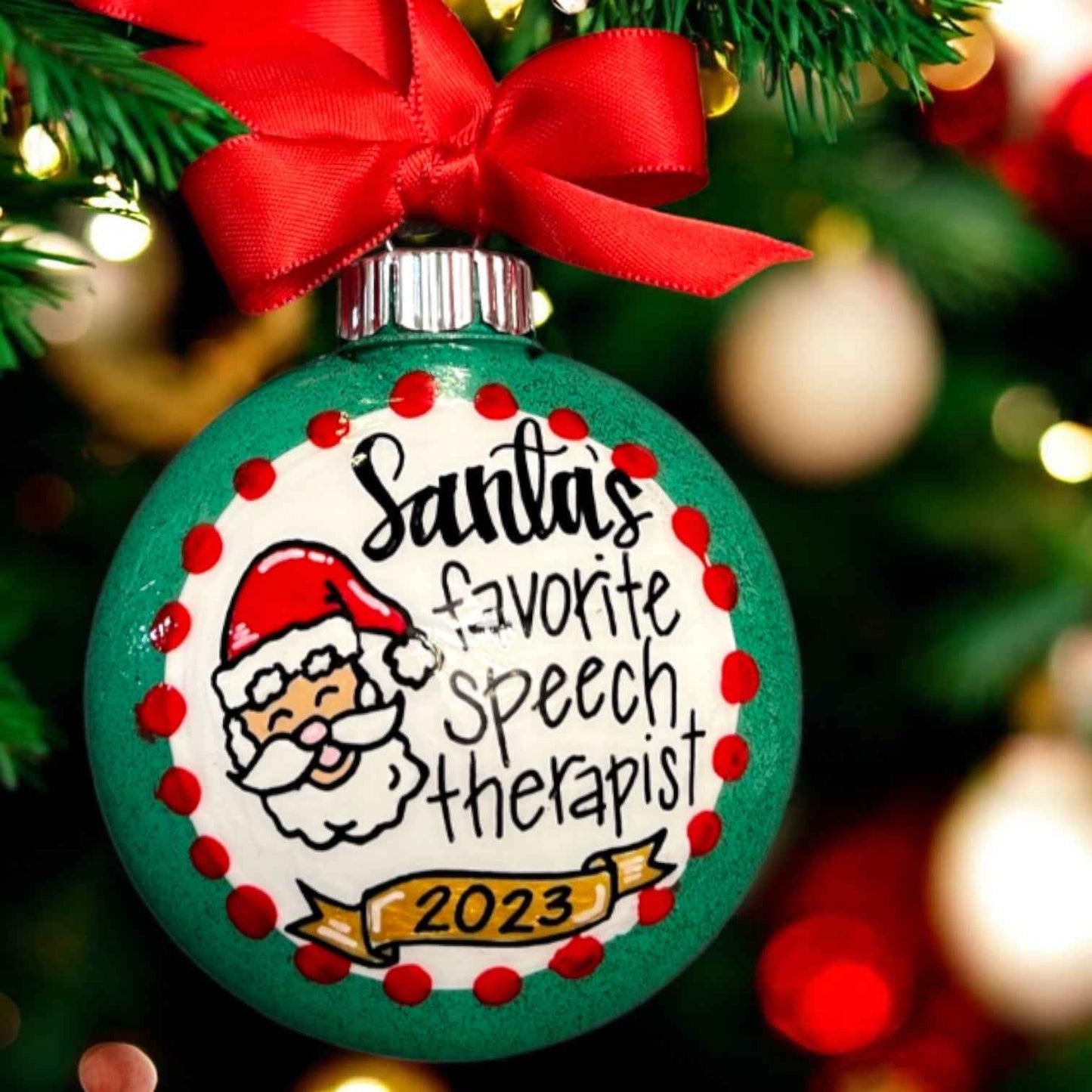 Santa’s Favorite Speech Therapist – Hand-Painted Christmas Ornament