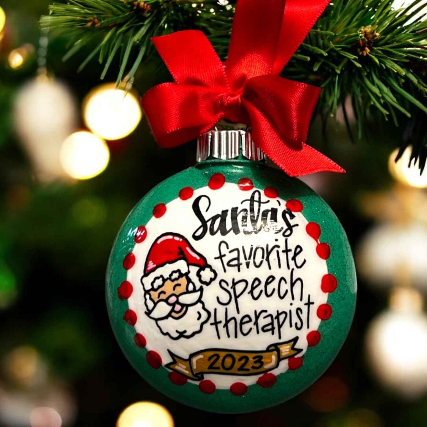 Santa’s Favorite Speech Therapist – Hand-Painted Christmas Ornament