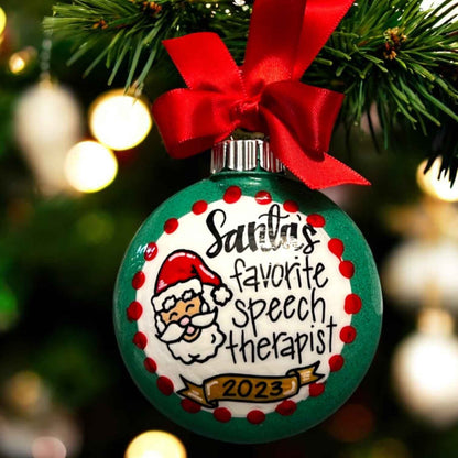 Santa’s Favorite Speech Therapist – Hand-Painted Christmas Ornament