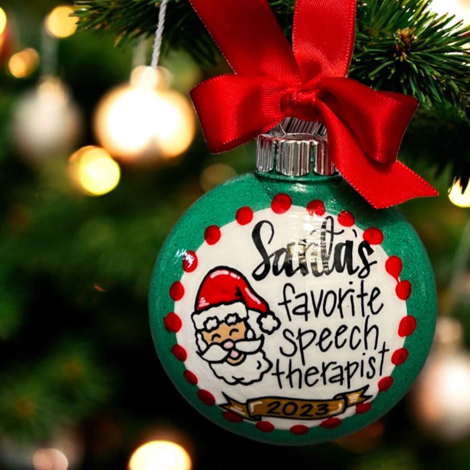 Santa’s Favorite Speech Therapist – Hand-Painted Christmas Ornament