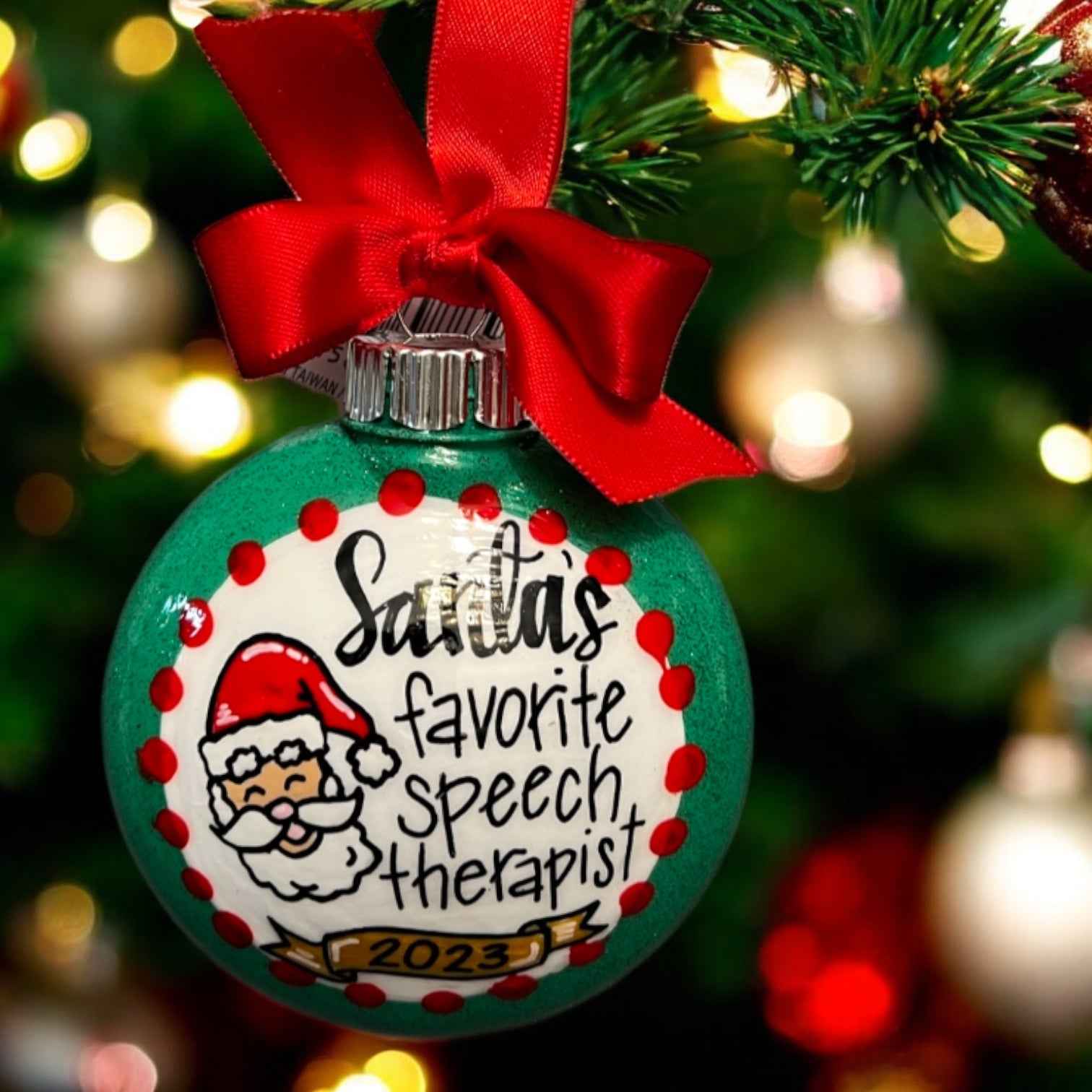 Santa’s Favorite Speech Therapist – Hand-Painted Christmas Ornament