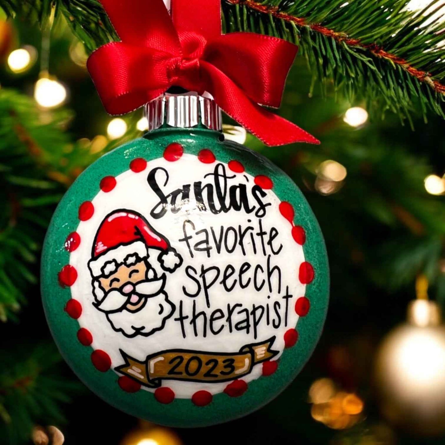 Santa’s Favorite Speech Therapist – Hand-Painted Christmas Ornament