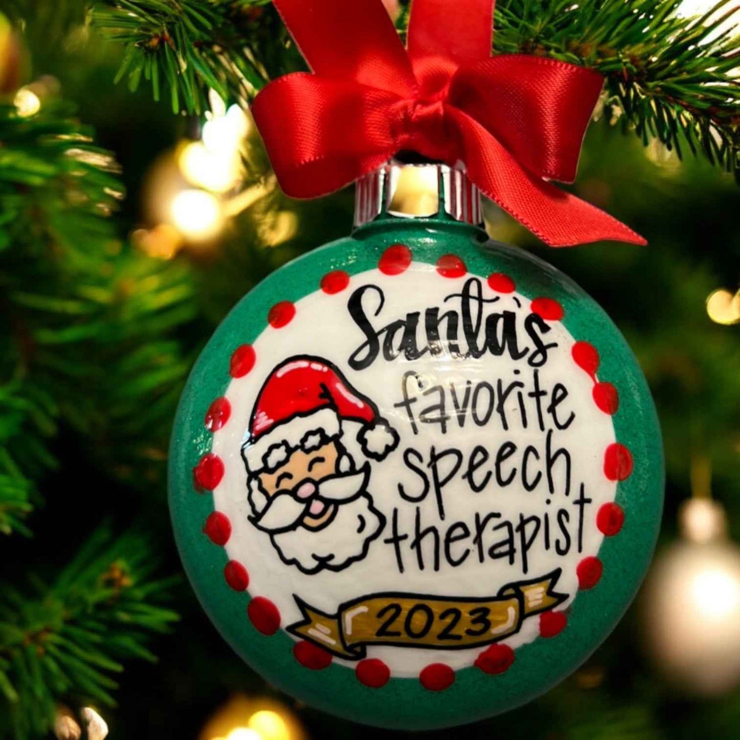 Santa’s Favorite Speech Therapist – Hand-Painted Christmas Ornament