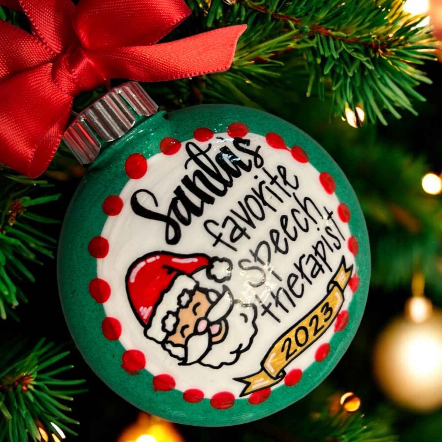 Santa’s Favorite Speech Therapist – Hand-Painted Christmas Ornament