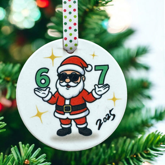 Santa Claus “6–7” Ceramic Christmas Ornament – Gen Z Custom Holiday Gift
