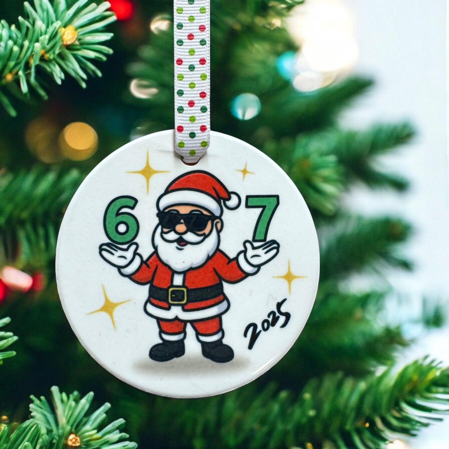 Santa Claus “6–7” Ceramic Christmas Ornament – Gen Z Custom Holiday Gift