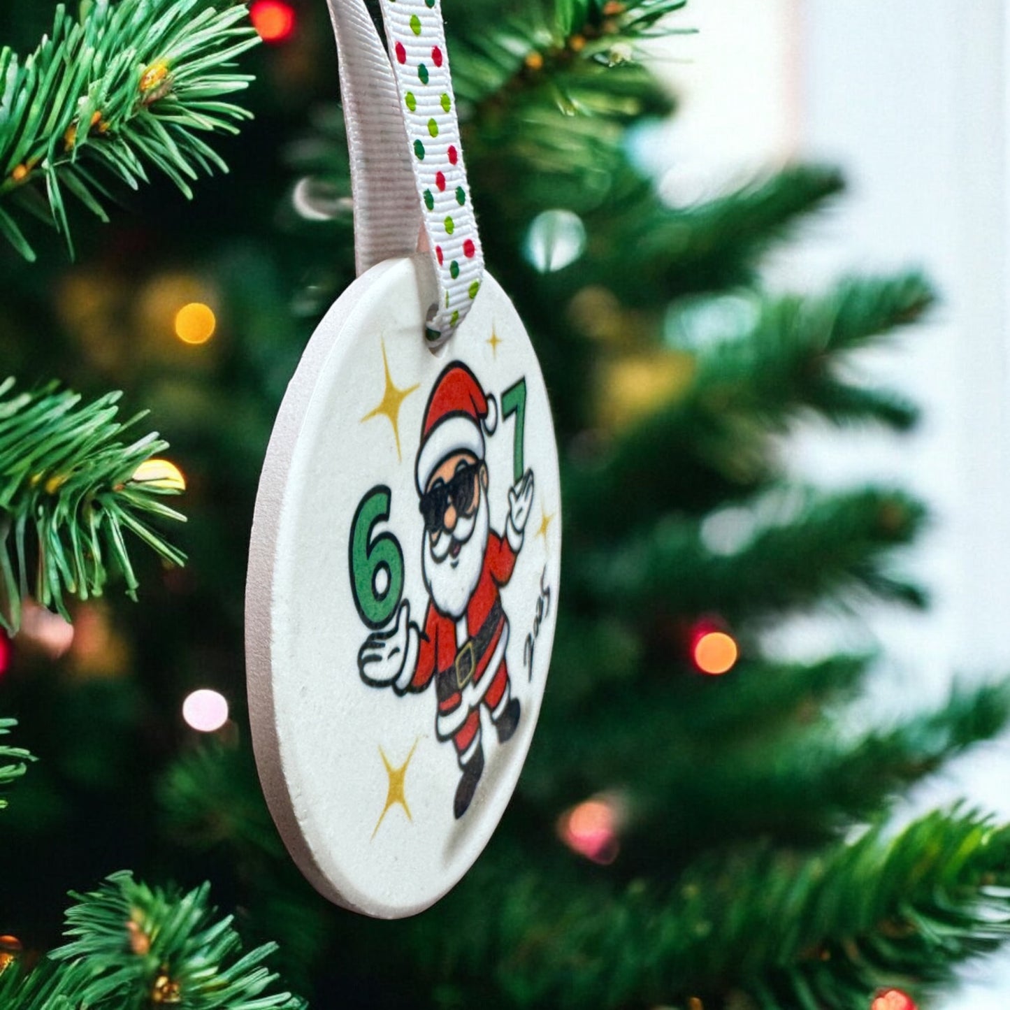 Santa Claus “6–7” Ceramic Christmas Ornament – Gen Z Custom Holiday Gift